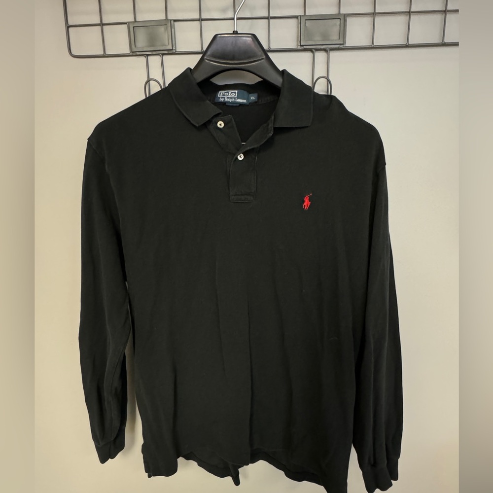 Polo—long sleeve collared shirt.  Size XL black